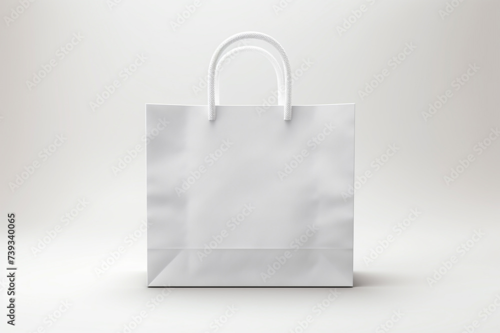 White blank paper bag on white background. Ecological recyclable bag mock-up. Packaging template for product design, branding, and display. Generative AI White blank paper bag on white background. Ecological recyclable bag mock-up. Packaging template for product design, branding, and display. Generative AI