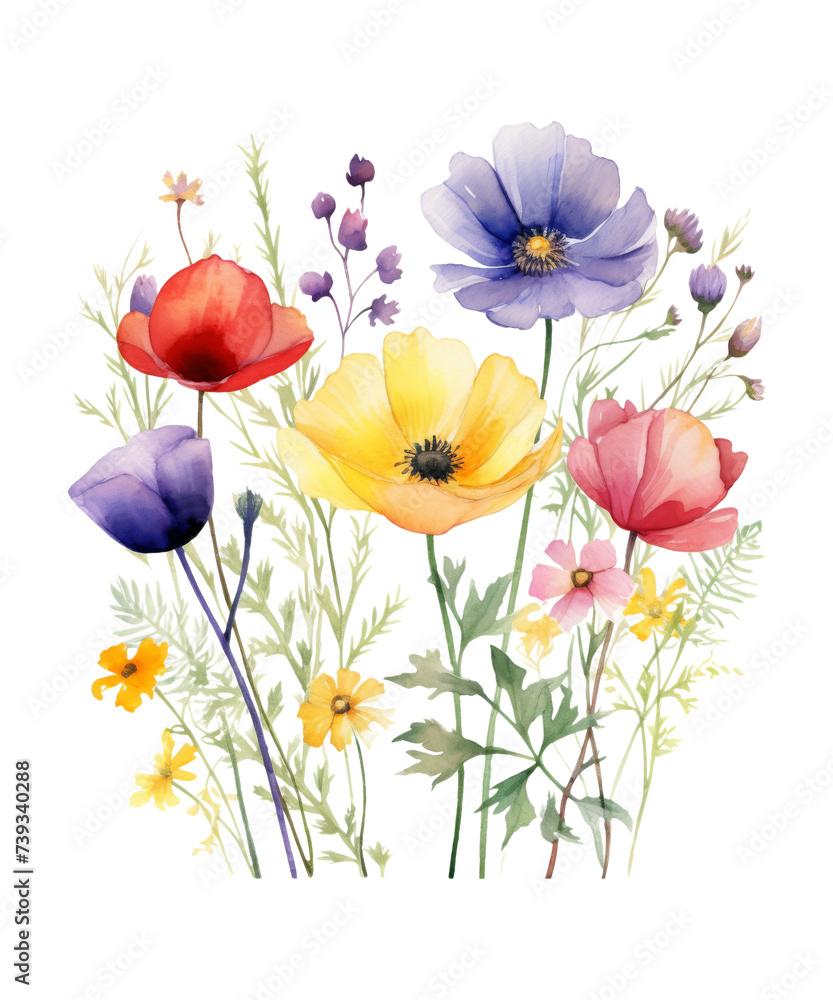 Fototapeta premium Watercolor Wildflowers Clipart