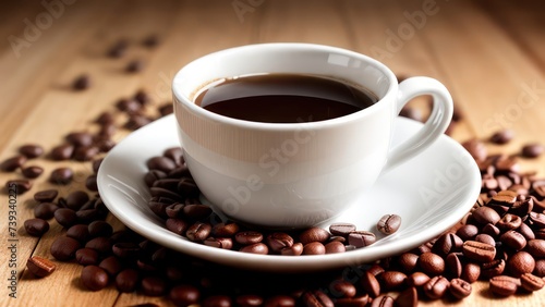 Wallpaper Mural A cup of aromatic coffee in a white mug, scattered coffee beans around Torontodigital.ca