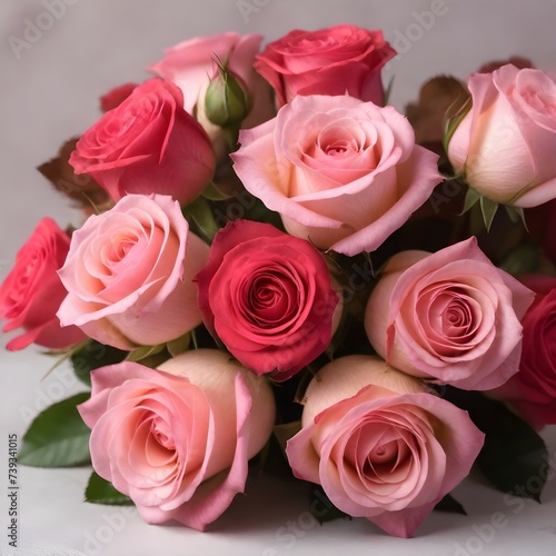 A bouquet of pink roses with red petals and brown branches