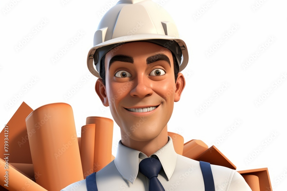 builder wearing white hardhat and black tie looks happy builder wearing white hardhat and black tie looks happy