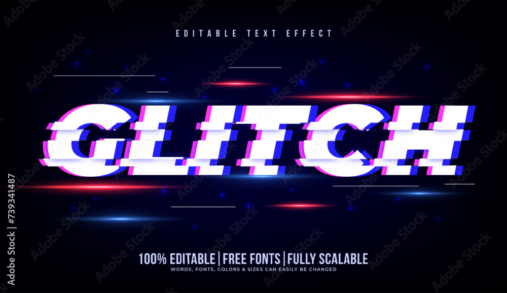 Glitch Text Indesign Realistic glitch text effect or 3d typography in cyber and neon style ...