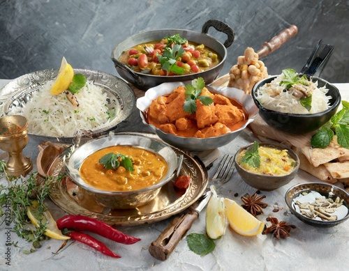 Indian food assortment on light background