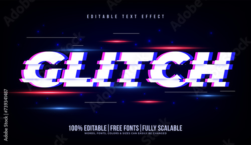 Realistic glitch text effect or 3d typography in cyber and neon style for technology business marketing. Glitch neon light text effect with cyberspace background. Virtual game logo 3d rendering mockup