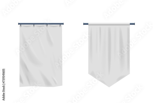 Triangular and Square Hanging Fluttering Flag Mockups. Versatile Realistic Pennants For Sports Events, Promotions