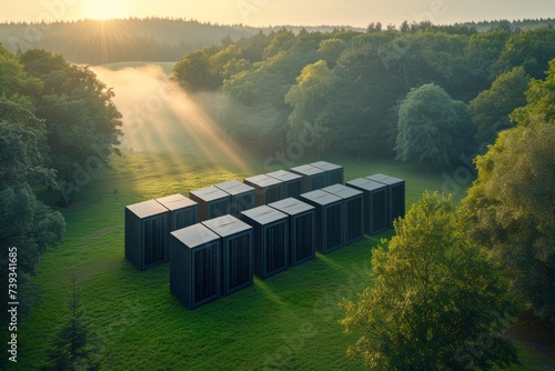 Green data center in the middle of the forest photo