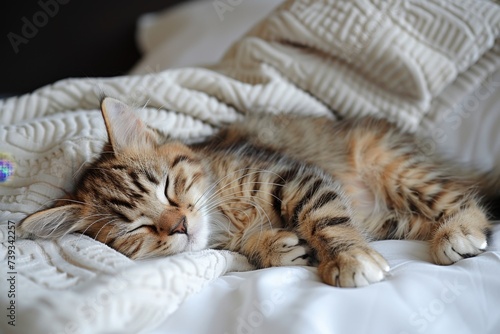 cat sleeping on the bed