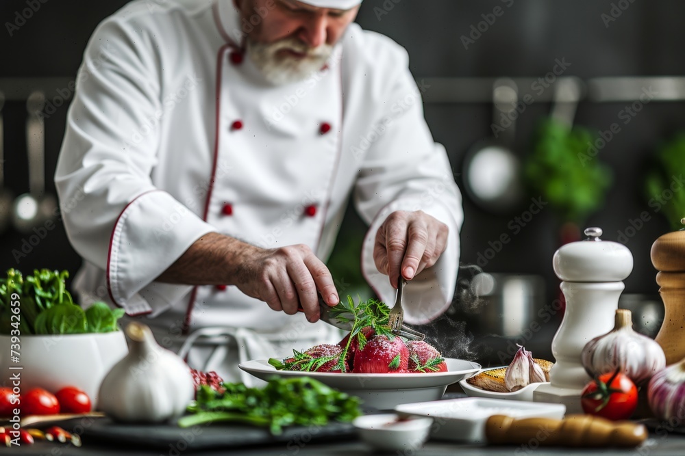 A chef at work, his actions are full of professionalism. A chef at work, his actions are full of professionalism.