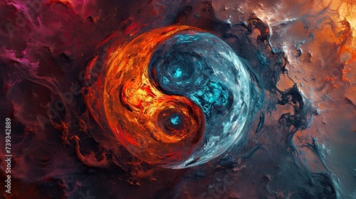 the yin yang symbol, with blue and orange eyes photo