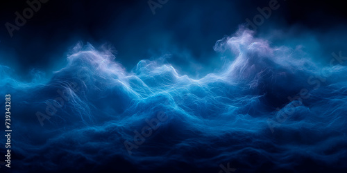 blue waves of voluminous smoke over dark background
