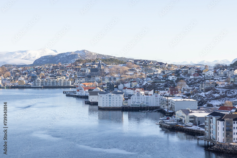 View of the town of Kristiansund city from the bridge over Soersundet (NOR Sørsundet)