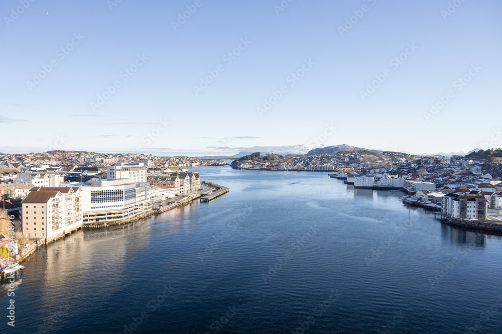 View of the town of Kristiansund city from the bridge over Soersundet (NOR Sørsundet)