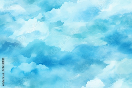 Blue sky and white clouds watercolor illustration