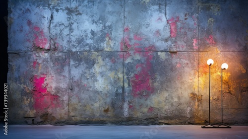 A dimly lit concrete wall with a single lamp