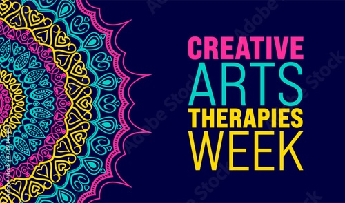 March is Creative Arts Therapies Week background template. Holiday concept. use to background, banner, placard, card, and poster design template with text inscription and standard color. vector