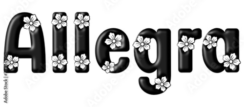 Allegra - black color - written with engraved typical Hawaiian hibiscus flowers- ideal for websites, e-mail, sublimation greetings, banners, cards, t-shirt, sweatshirt, prints, cricut,	