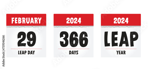Happy Leap day or leap year slogan. Calendar page 29 February, month 2024 or 2028 and 366 days. 29th Day of february, today one extra sale day. line pattern banner. Fun vector icon or symbol. feb 29