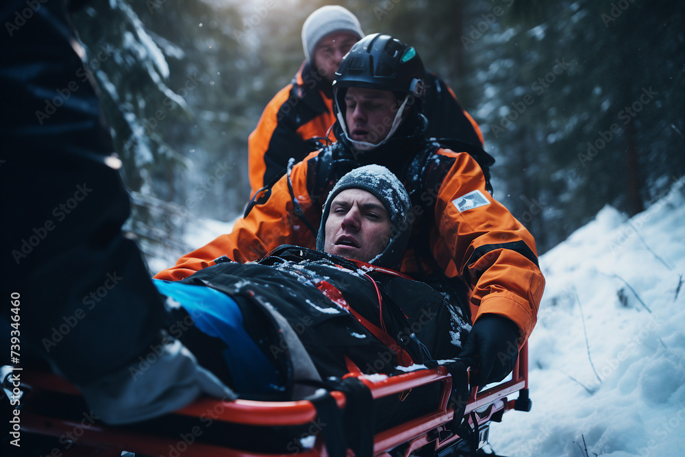 Generative AI photo image of rescuers saving people in mountains ...