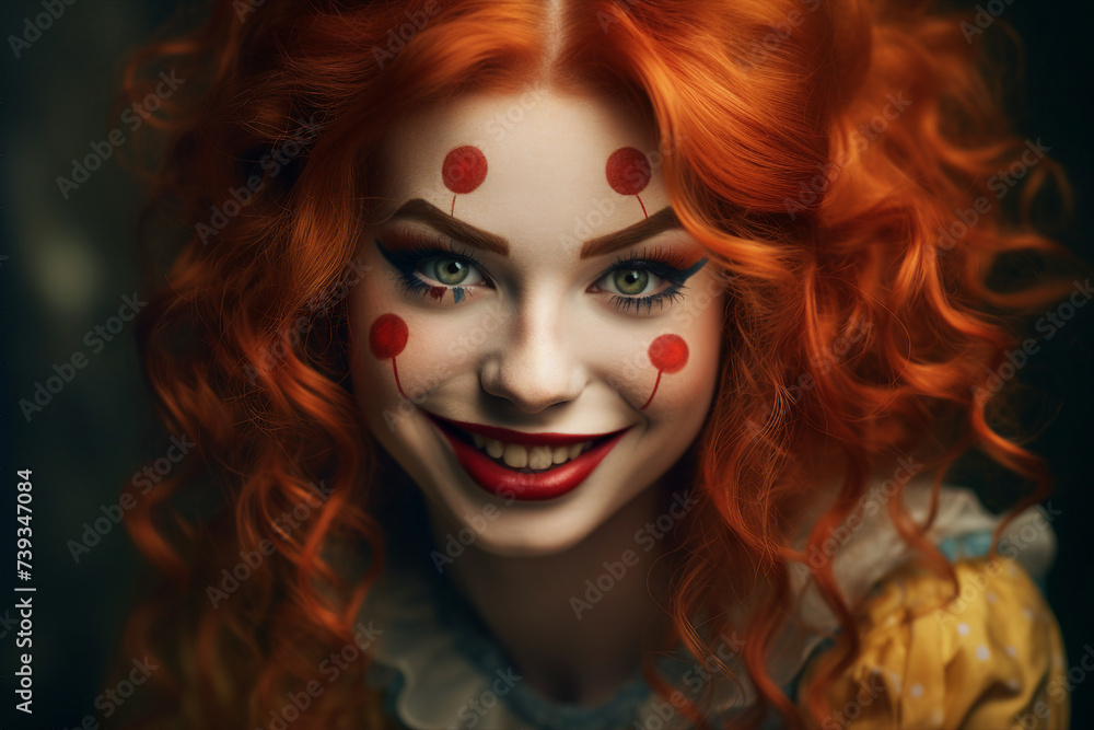 Scary circus worker with frightening facial make up Generative IA picture Scary circus worker with frightening facial make up Generative IA picture
