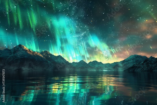 Breathtaking Aurora Borealis Over Snowy Mountain Range