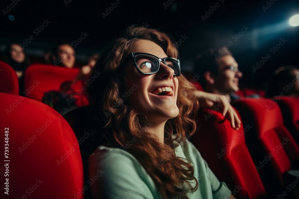 Digital generative ai collage picture of guy sit cinema watch new film Digital generative ai collage picture of guy sit cinema watch new film