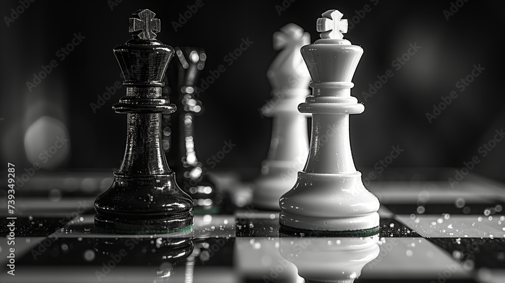 The set of chess pieces element standing on chessboard on dark background The set of chess pieces element standing on chessboard on dark background