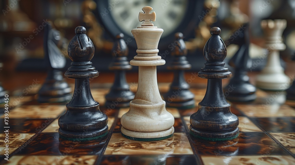 Chess on chess board game for business metaphor leadership concept select focus on king chess in vintage room Chess on chess board game for business metaphor leadership concept select focus on king chess in vintage room