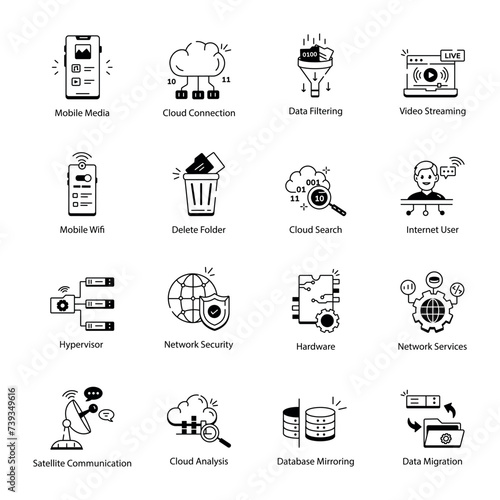 Handy Pack of Network Services Linear Icons 

