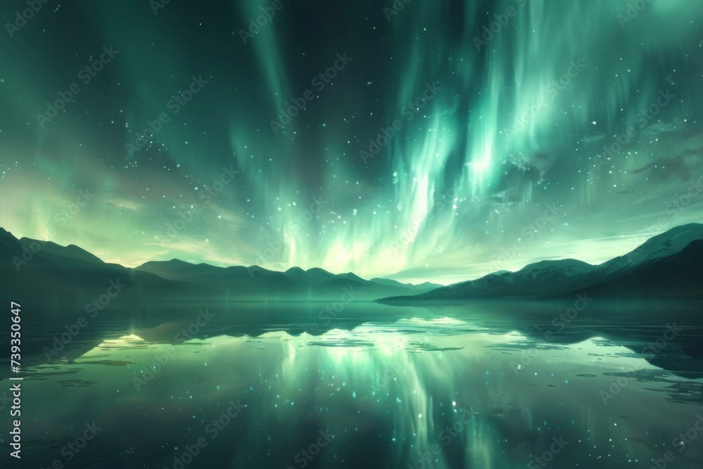 Breathtaking Aurora Borealis Over Mountain Lake