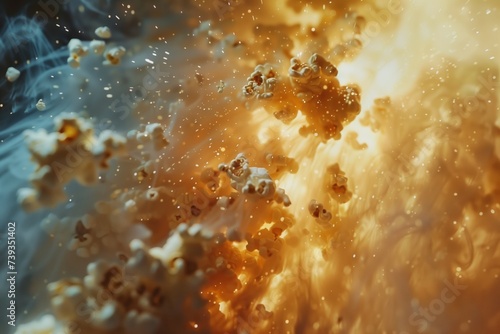 action movie popcorn exploding in a ball of fire and smoke