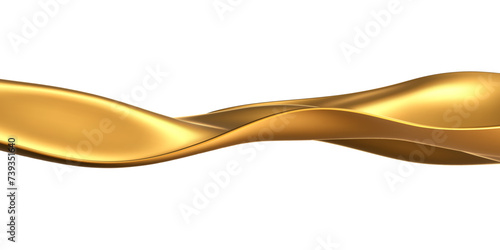 Gold liquid wave, 3d golden fluid silk ribbon isolated on light background. Render of luxury cloth or curtain with wavy folds and shiny gradient effect flying in motion. 3D vector motion background