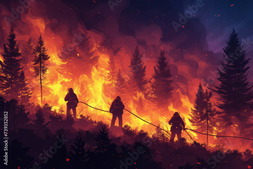 Wallpaper Mural Professional Firefighters Extinguishing Large, High-Priority Part of the Forest