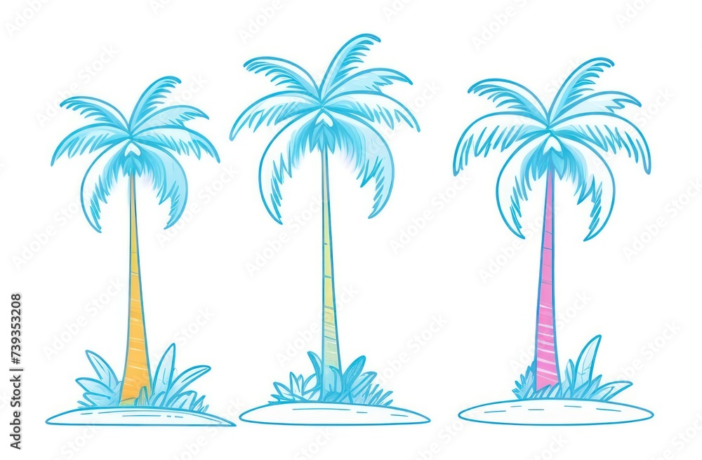Fototapeta premium image of multi-colored palm trees on a white background