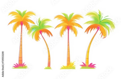 image of multi-colored palm trees on a white background © Kateryna