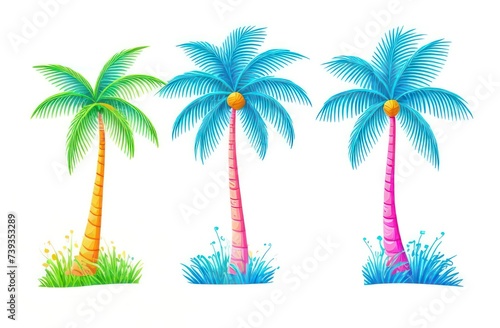 image of multi-colored palm trees on a white background