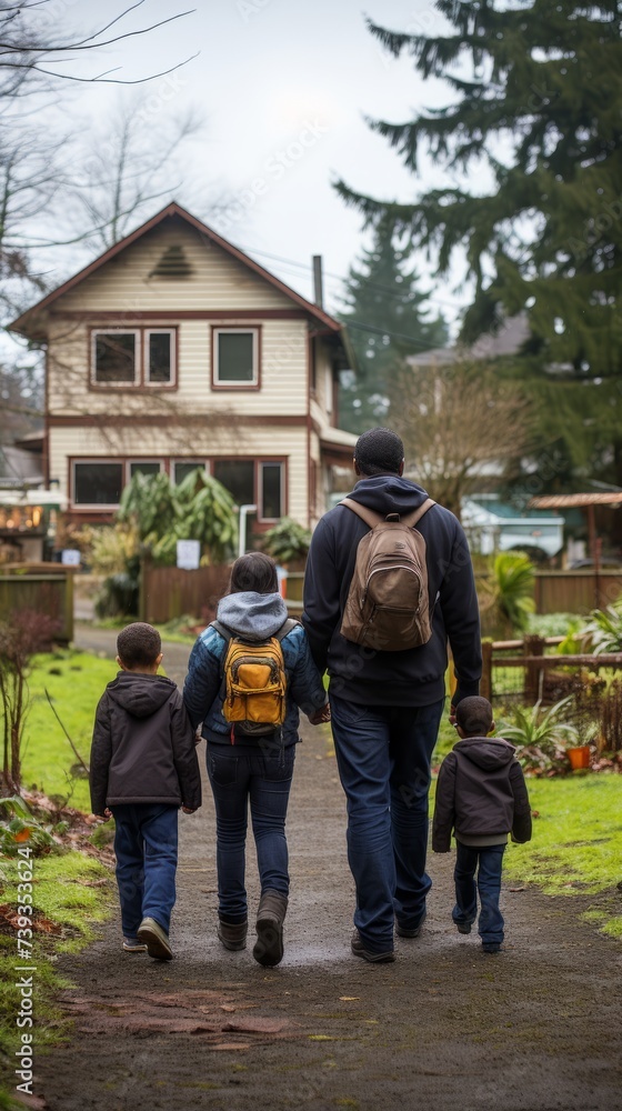 Obraz premium African American family walking away from camera
