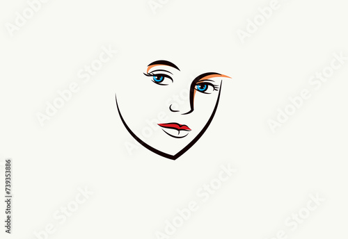Beauty young woman face vector illustration  logo look like drawing for cosmetology or skincare or cosmetics brand  classic style emblem.
