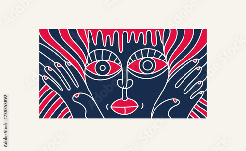 Abstract face vector art, illustration of face stylized artistic style, human abstraction art, surreal and bizarre portrait.