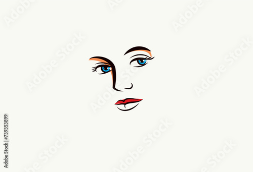Beauty young woman face vector illustration  logo look like drawing for cosmetology or skincare or cosmetics brand  classic style emblem.