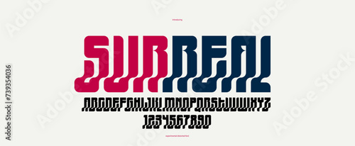 Bended and deformed display font for logos and posters, vector distorted and twisted typeface for headlines and advertising, logotype cool typography.