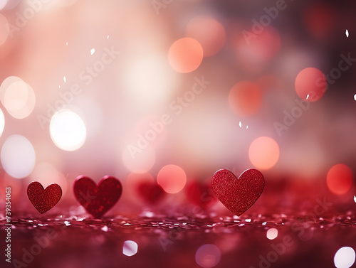 Red background with lights and hearts for valentine's day