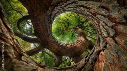 The tree grows in a spiral pattern