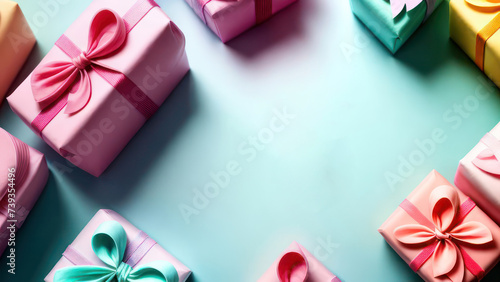 Wallpaper Mural Pastel colors frame with free place for text made from a lot of gift boxes with big bows and candles Torontodigital.ca