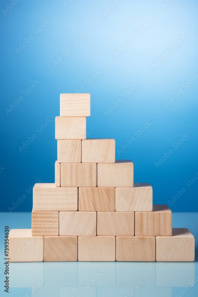 Wooden blocks arranged as a staircase on blue background Wooden blocks arranged as a staircase on blue background