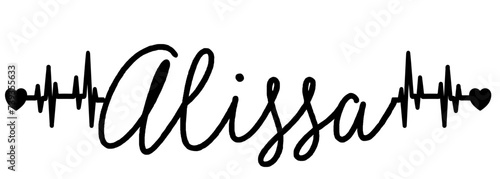 Alissa - black color - name written - heartbeat, electrocardiogram, love - for websites,, presentations, greetings, banners, cards,, t-shirt, sweatshirt, prints, cricut, silhouette, sublimation	