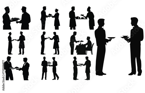 Chef and waiter activity silhouette, Vector illustration of silhouettes of restaurant staff and waiters 