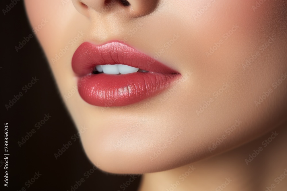 Fototapeta premium Close up of woman's lips with pink lipstick
