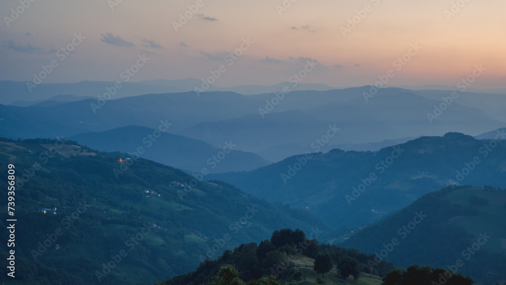 Distant hills and mountains in the evening