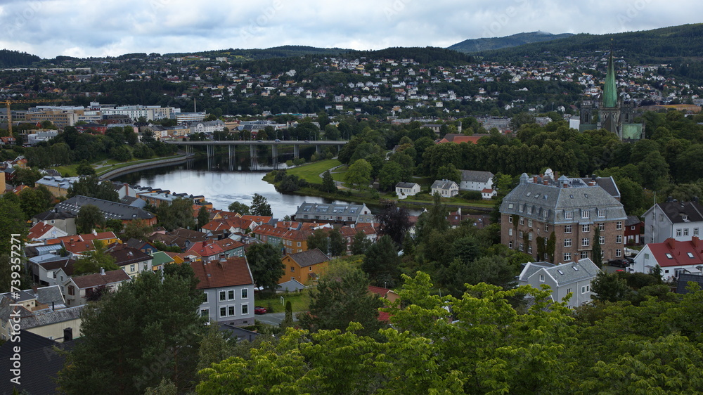View of Trondheim from Kristiansten Festning, Trondelag County, Norway, Europe
