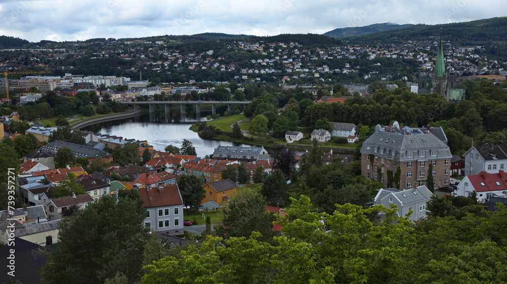Fototapeta premium View of Trondheim from Kristiansten Festning, Trondelag County, Norway, Europe 